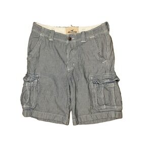 Hollister Men's Blue White Buttonfly Pin‎ Stripe Cargo Shorts - 33